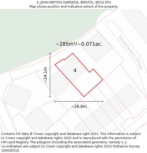 4, JOHN REPTON GARDENS, BRISTOL, BS10 6TH: Plot and title map