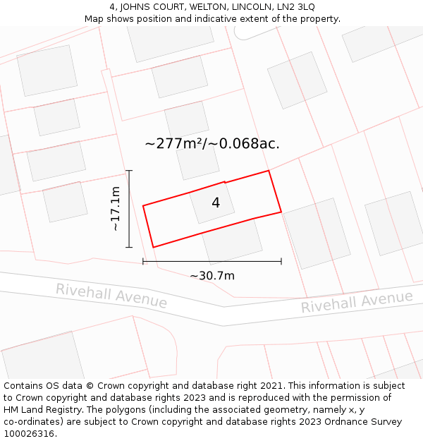 4, JOHNS COURT, WELTON, LINCOLN, LN2 3LQ: Plot and title map