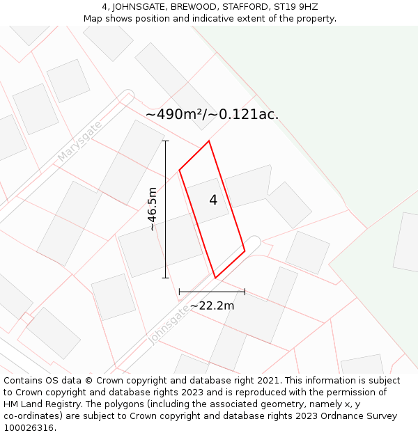 4, JOHNSGATE, BREWOOD, STAFFORD, ST19 9HZ: Plot and title map