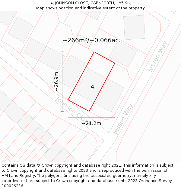 4, JOHNSON CLOSE, CARNFORTH, LA5 9UJ: Plot and title map