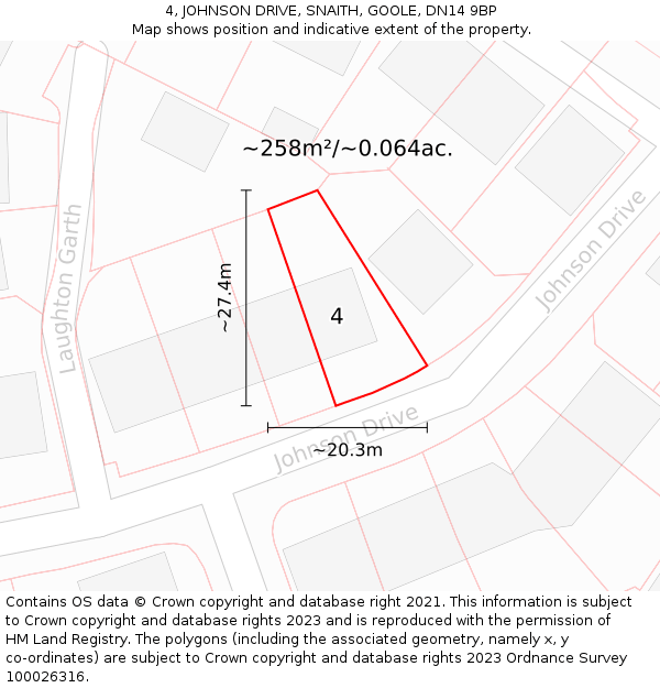 4, JOHNSON DRIVE, SNAITH, GOOLE, DN14 9BP: Plot and title map