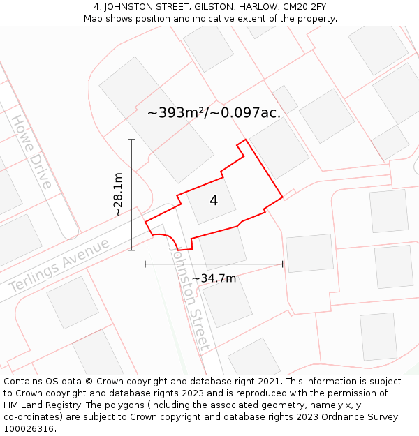 4, JOHNSTON STREET, GILSTON, HARLOW, CM20 2FY: Plot and title map