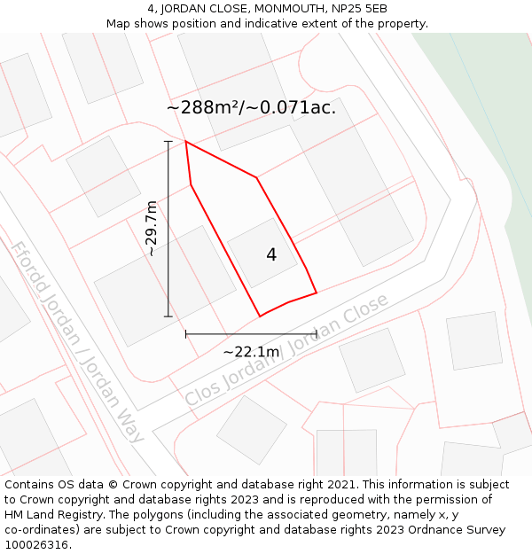 4, JORDAN CLOSE, MONMOUTH, NP25 5EB: Plot and title map