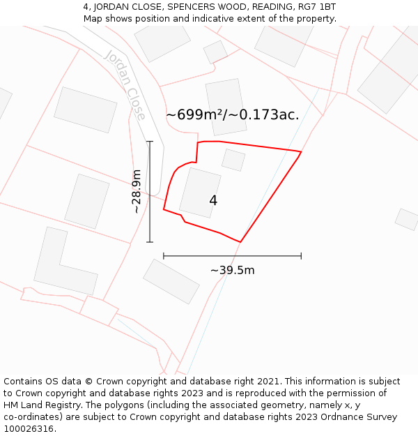 4, JORDAN CLOSE, SPENCERS WOOD, READING, RG7 1BT: Plot and title map