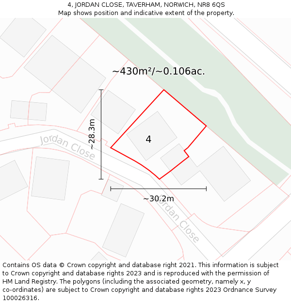 4, JORDAN CLOSE, TAVERHAM, NORWICH, NR8 6QS: Plot and title map