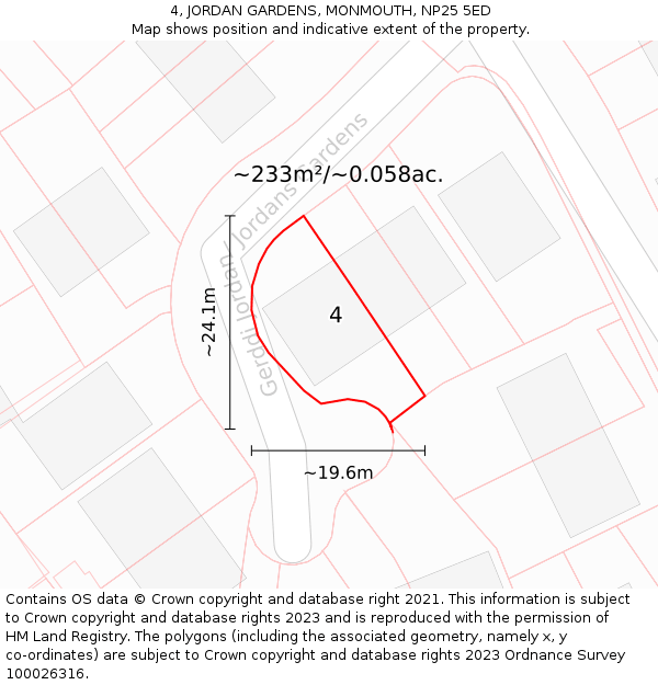 4, JORDAN GARDENS, MONMOUTH, NP25 5ED: Plot and title map