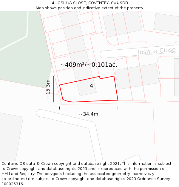 4, JOSHUA CLOSE, COVENTRY, CV4 9DB: Plot and title map