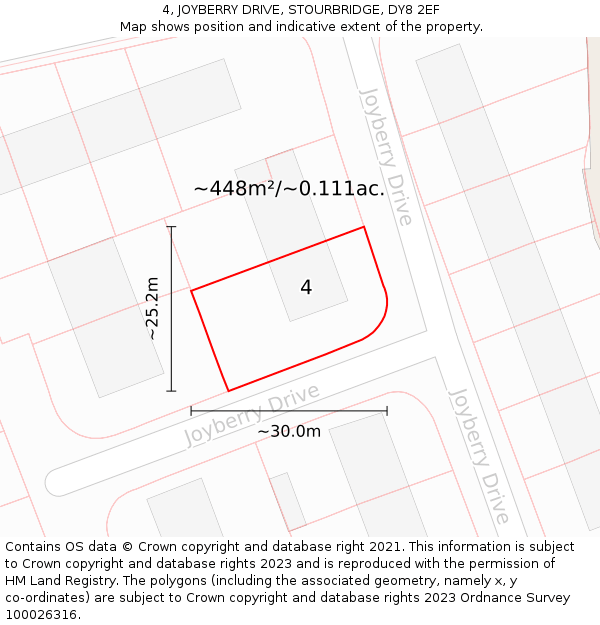 4, JOYBERRY DRIVE, STOURBRIDGE, DY8 2EF: Plot and title map