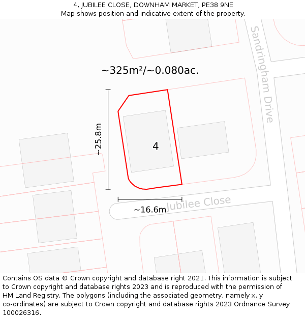 4, JUBILEE CLOSE, DOWNHAM MARKET, PE38 9NE: Plot and title map