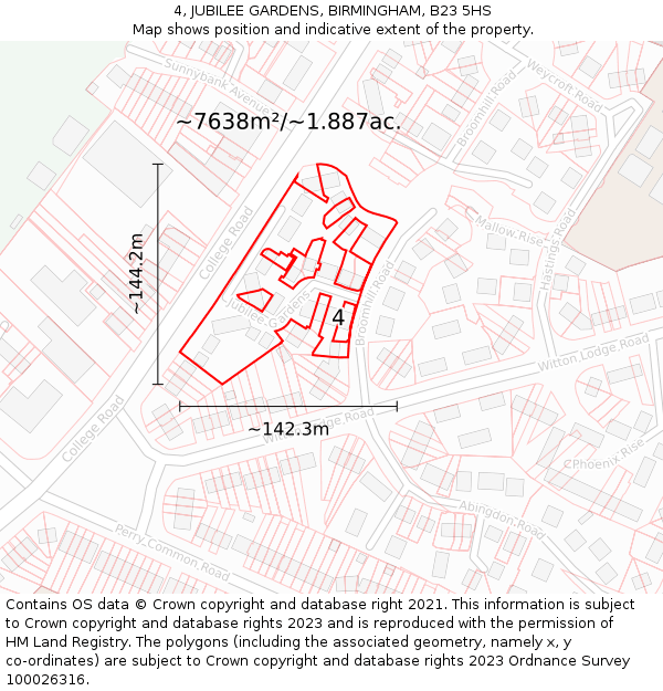 4, JUBILEE GARDENS, BIRMINGHAM, B23 5HS: Plot and title map