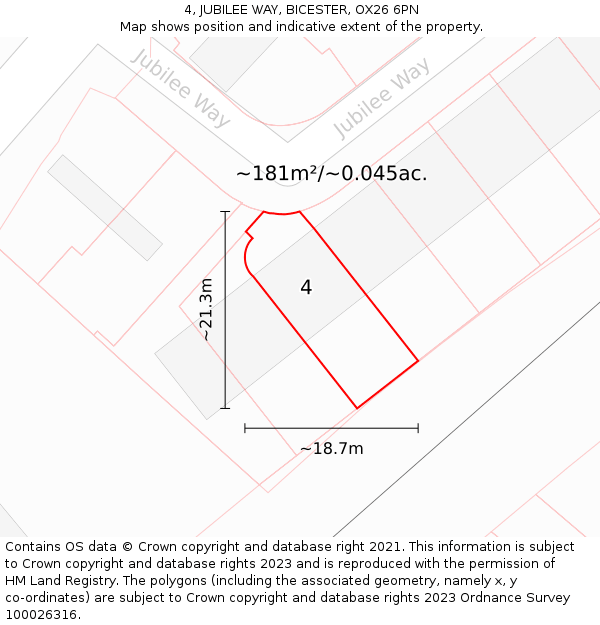 4, JUBILEE WAY, BICESTER, OX26 6PN: Plot and title map