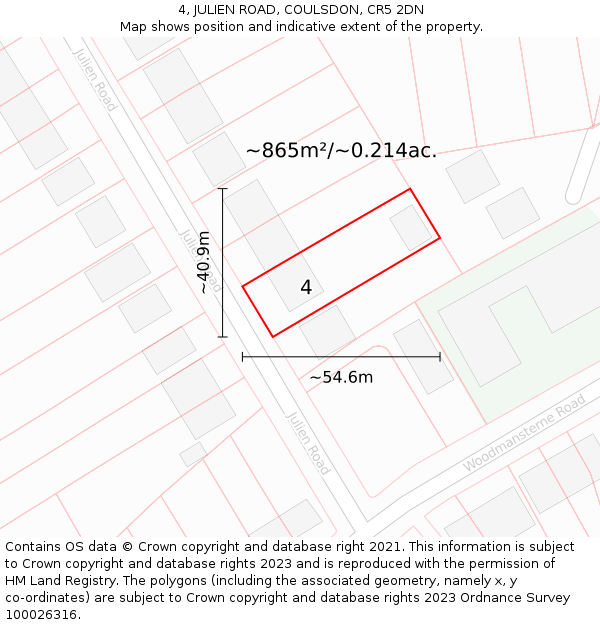 4, JULIEN ROAD, COULSDON, CR5 2DN: Plot and title map