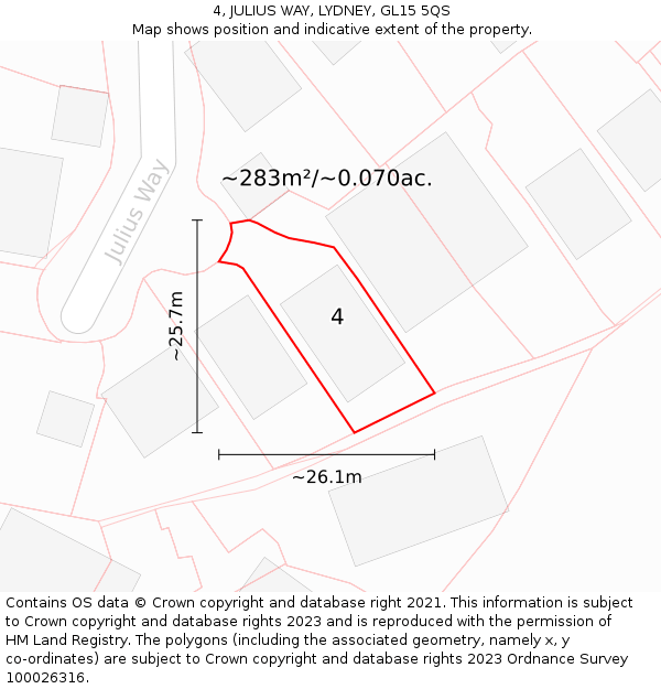 4, JULIUS WAY, LYDNEY, GL15 5QS: Plot and title map