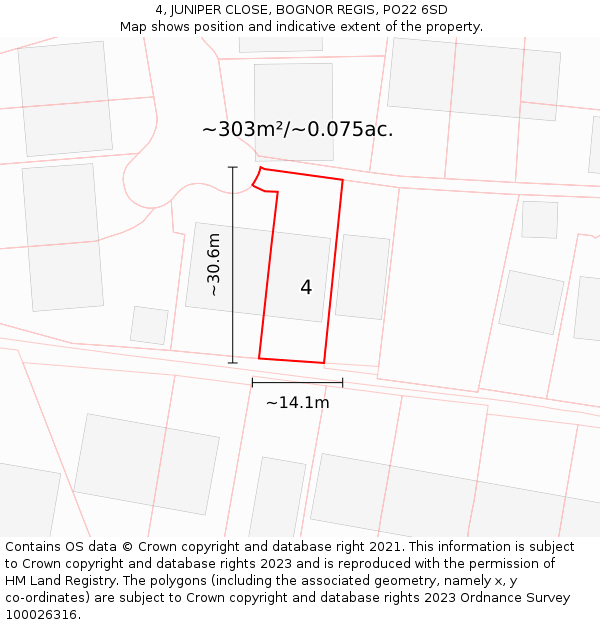 4, JUNIPER CLOSE, BOGNOR REGIS, PO22 6SD: Plot and title map