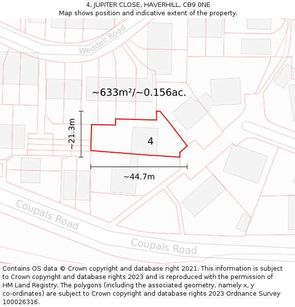 4, JUPITER CLOSE, HAVERHILL, CB9 0NE: Plot and title map