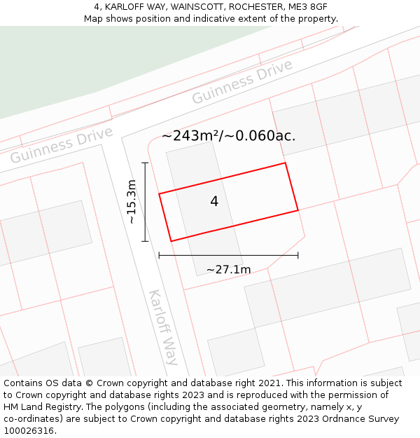 4, KARLOFF WAY, WAINSCOTT, ROCHESTER, ME3 8GF: Plot and title map