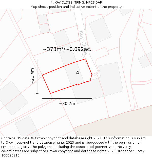 4, KAY CLOSE, TRING, HP23 5AF: Plot and title map