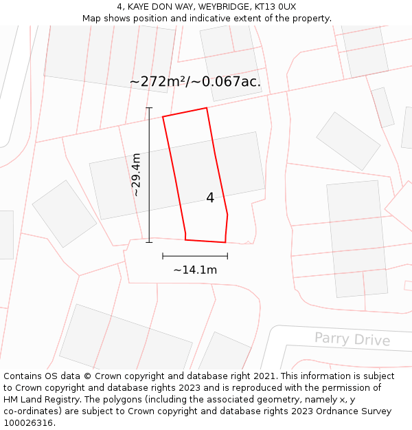 4, KAYE DON WAY, WEYBRIDGE, KT13 0UX: Plot and title map