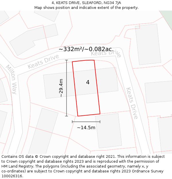 4, KEATS DRIVE, SLEAFORD, NG34 7JA: Plot and title map