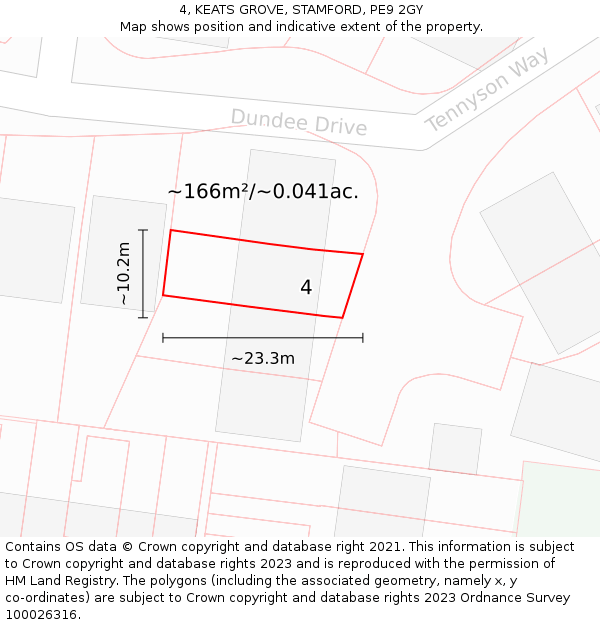 4, KEATS GROVE, STAMFORD, PE9 2GY: Plot and title map