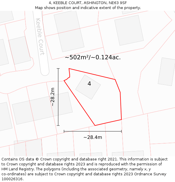 4, KEEBLE COURT, ASHINGTON, NE63 9SF: Plot and title map
