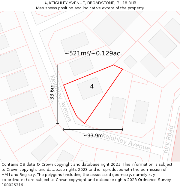 4, KEIGHLEY AVENUE, BROADSTONE, BH18 8HR: Plot and title map