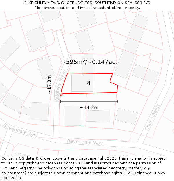 4, KEIGHLEY MEWS, SHOEBURYNESS, SOUTHEND-ON-SEA, SS3 8YD: Plot and title map