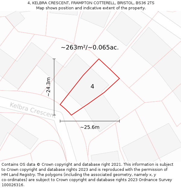 4, KELBRA CRESCENT, FRAMPTON COTTERELL, BRISTOL, BS36 2TS: Plot and title map