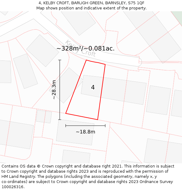 4, KELBY CROFT, BARUGH GREEN, BARNSLEY, S75 1QF: Plot and title map