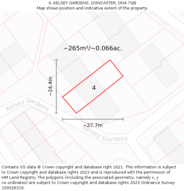 4, KELSEY GARDENS, DONCASTER, DN4 7QB: Plot and title map