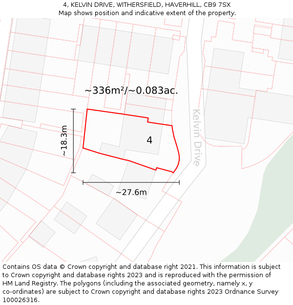 4, KELVIN DRIVE, WITHERSFIELD, HAVERHILL, CB9 7SX: Plot and title map
