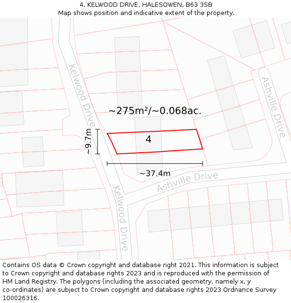 4, KELWOOD DRIVE, HALESOWEN, B63 3SB: Plot and title map