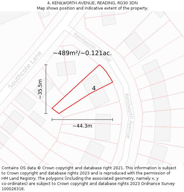 4, KENILWORTH AVENUE, READING, RG30 3DN: Plot and title map
