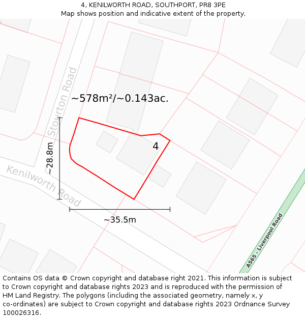 4, KENILWORTH ROAD, SOUTHPORT, PR8 3PE: Plot and title map