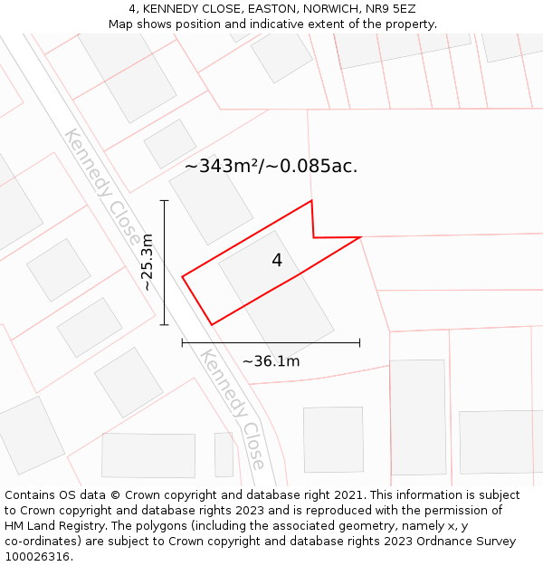 4, KENNEDY CLOSE, EASTON, NORWICH, NR9 5EZ: Plot and title map