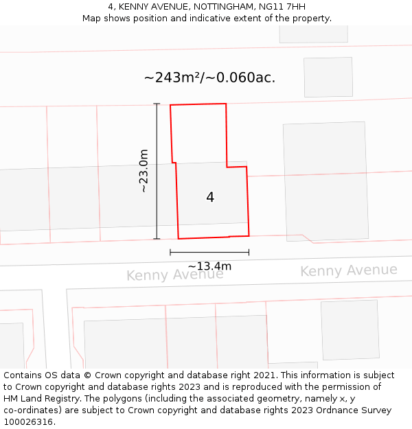 4, KENNY AVENUE, NOTTINGHAM, NG11 7HH: Plot and title map