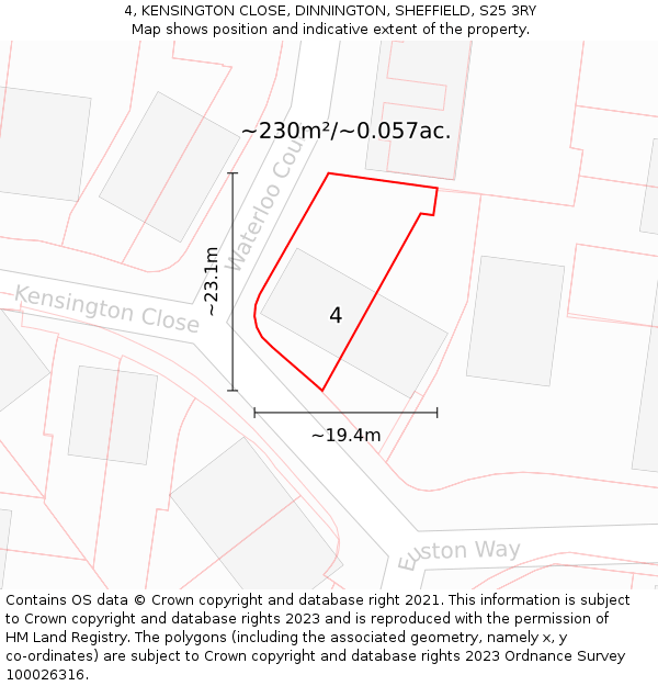 4, KENSINGTON CLOSE, DINNINGTON, SHEFFIELD, S25 3RY: Plot and title map