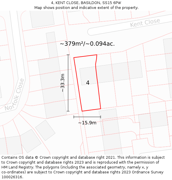 4, KENT CLOSE, BASILDON, SS15 6PW: Plot and title map