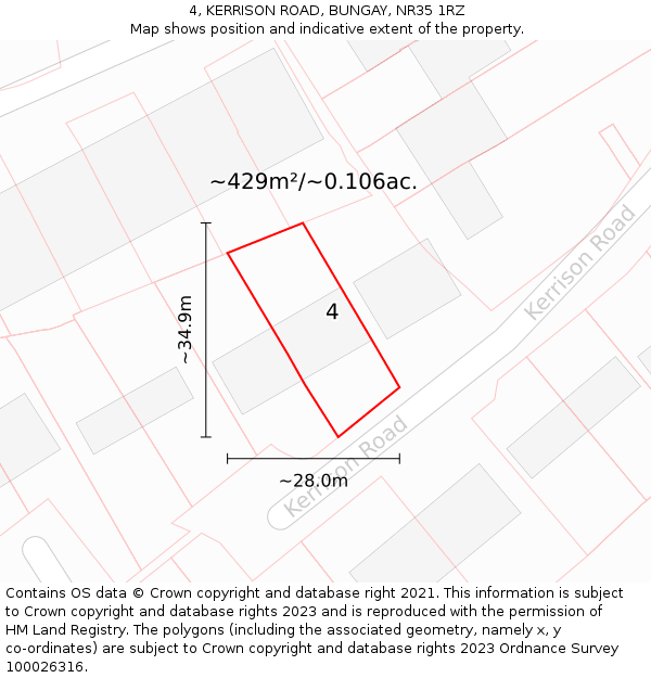 4, KERRISON ROAD, BUNGAY, NR35 1RZ: Plot and title map