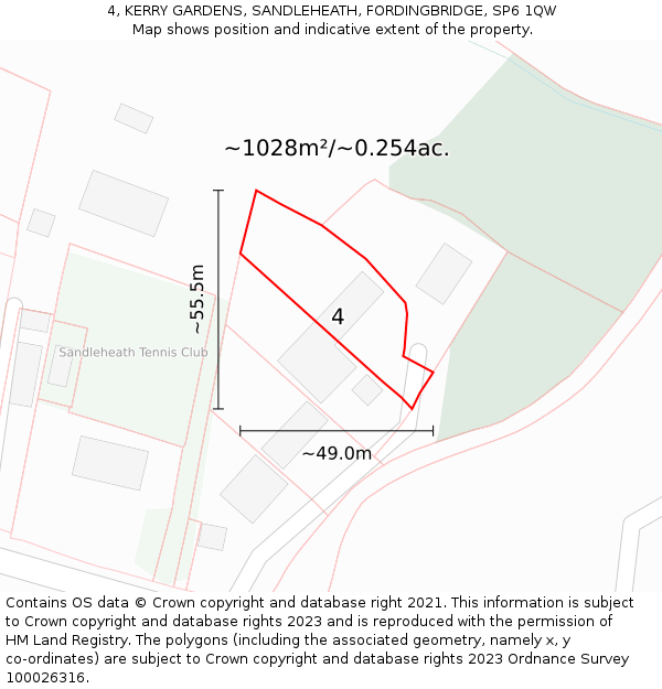 4, KERRY GARDENS, SANDLEHEATH, FORDINGBRIDGE, SP6 1QW: Plot and title map