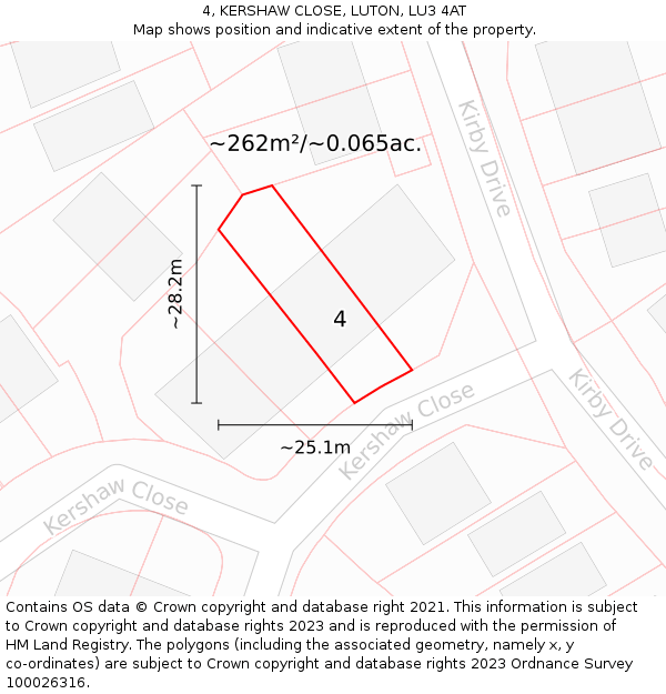 4, KERSHAW CLOSE, LUTON, LU3 4AT: Plot and title map