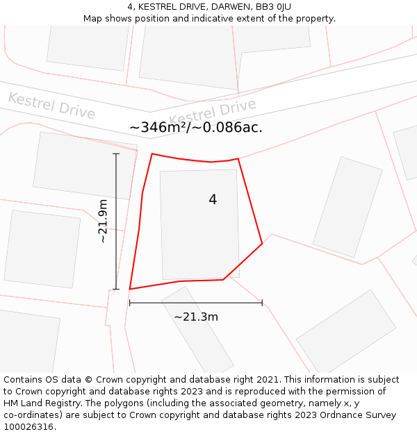 4, KESTREL DRIVE, DARWEN, BB3 0JU: Plot and title map