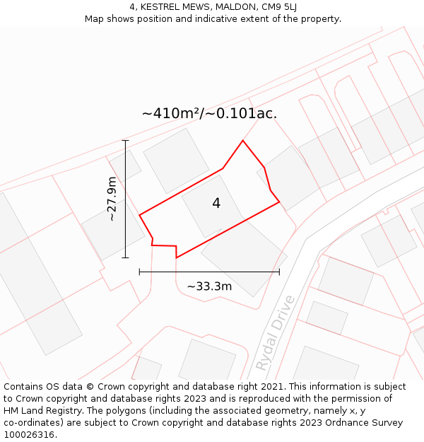 4, KESTREL MEWS, MALDON, CM9 5LJ: Plot and title map