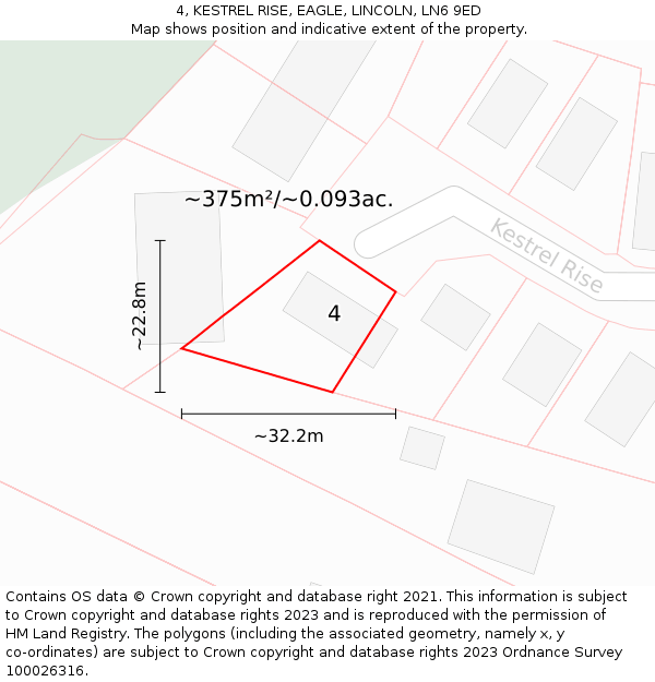 4, KESTREL RISE, EAGLE, LINCOLN, LN6 9ED: Plot and title map