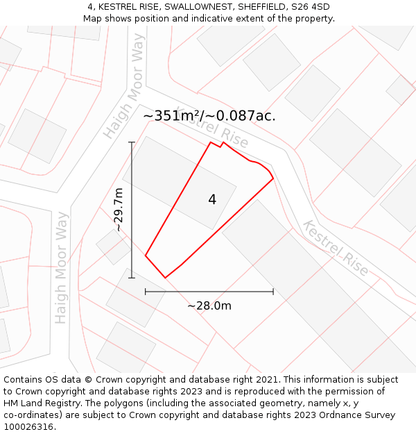 4, KESTREL RISE, SWALLOWNEST, SHEFFIELD, S26 4SD: Plot and title map