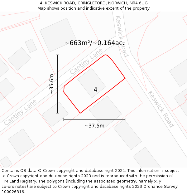 4, KESWICK ROAD, CRINGLEFORD, NORWICH, NR4 6UG: Plot and title map