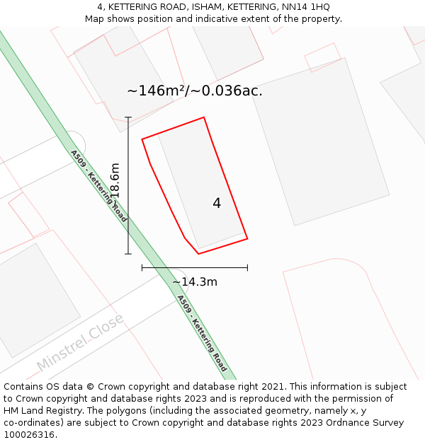 4, KETTERING ROAD, ISHAM, KETTERING, NN14 1HQ: Plot and title map