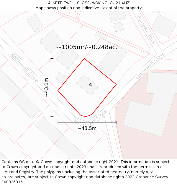 4, KETTLEWELL CLOSE, WOKING, GU21 4HZ: Plot and title map