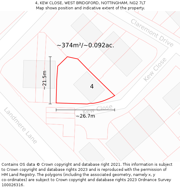 4, KEW CLOSE, WEST BRIDGFORD, NOTTINGHAM, NG2 7LT: Plot and title map