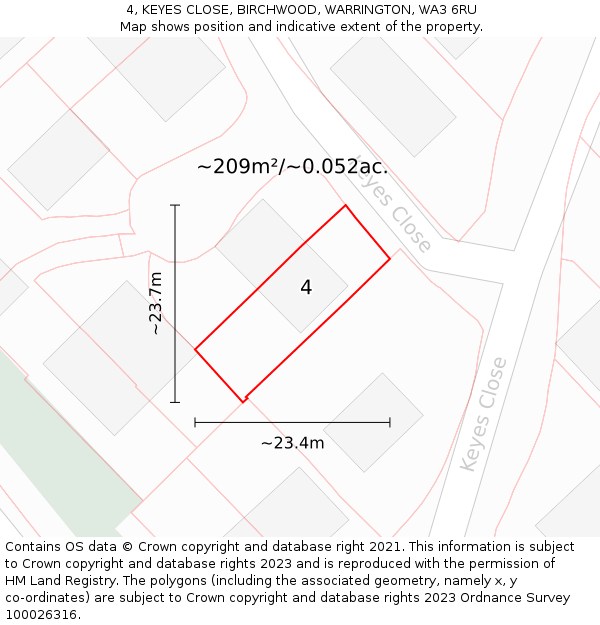 4, KEYES CLOSE, BIRCHWOOD, WARRINGTON, WA3 6RU: Plot and title map